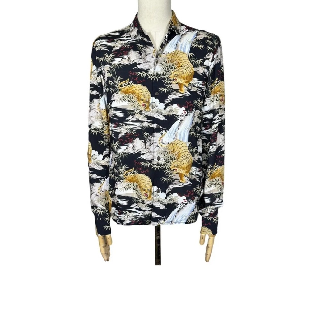 Allsaints Sumatra Long Sleeve Shirt Tiger Hawaiian Small